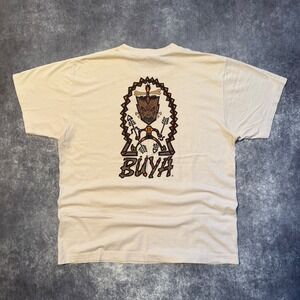 Vintage Buya Hawaii Graphic T Shirt Mens XL Cream Single Stitch Tribal Tiki Mask